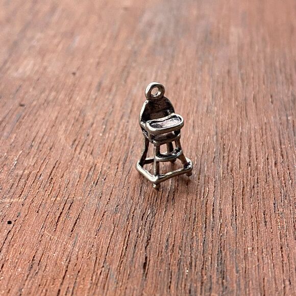 Vintage 925 Sterling Silver Baby Infant High Chair 3D Pendant Bracelet Charm - Picture 3 of 4